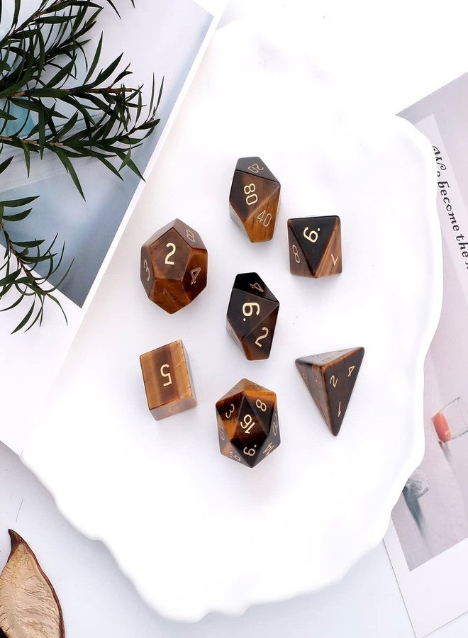 Loveliome 7 PCS Polyhedral DND Dice Stone Crystal Set for RPG Role Playing Games Dungeons and Dragons Table Games, Tiger's Eye - Image 3